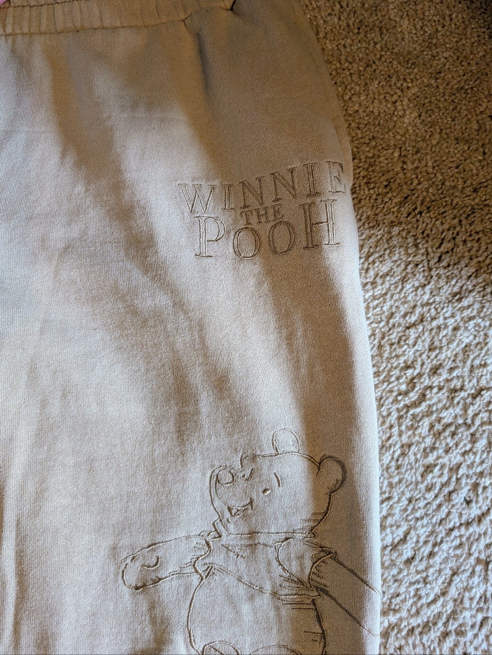 Disney Winnie The Pooh Cream Embroidered Jogger Sweatpants with Pink Drawstring - Picture 3 of 6
